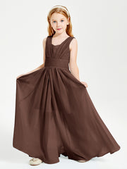 Chic Robes Longues de Demoiselle d'Honneur Junior à Col en V Chocolat