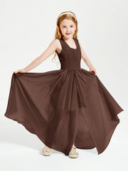 Chic Robes Longues de Demoiselle d'Honneur Junior à Col en V Chocolat