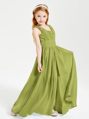 Chic Robes Longues de Demoiselle d'Honneur Junior à Col en V Trèfle