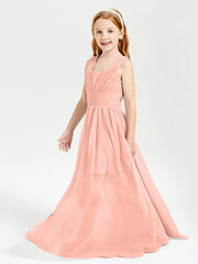 Chic Robes Longues de Demoiselle d'Honneur Junior à Col en V Corail