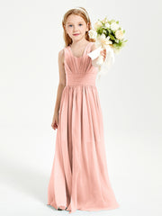 Chic Robes Longues de Demoiselle d'Honneur Junior à Col en V Corail