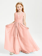 Chic Robes Longues de Demoiselle d'Honneur Junior à Col en V Corail