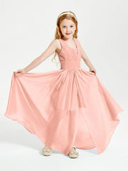 Chic Robes Longues de Demoiselle d'Honneur Junior à Col en V Corail