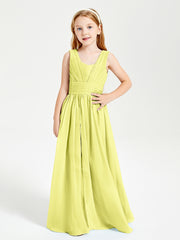 Chic Robes Longues de Demoiselle d'Honneur Junior à Col en V Jonquille
