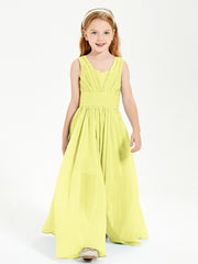 Chic Robes Longues de Demoiselle d'Honneur Junior à Col en V Jonquille