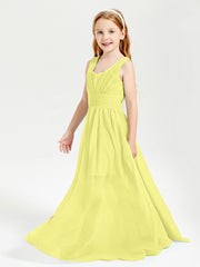 Chic Robes Longues de Demoiselle d'Honneur Junior à Col en V Jonquille