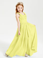 Chic Robes Longues de Demoiselle d'Honneur Junior à Col en V Jonquille