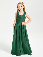 Chic Robes Longues de Demoiselle d'Honneur Junior à Col en V Vert Foncé