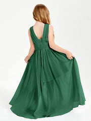 Chic Robes Longues de Demoiselle d'Honneur Junior à Col en V Vert Foncé