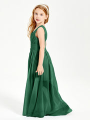 Chic Robes Longues de Demoiselle d'Honneur Junior à Col en V Vert Foncé
