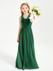 Chic Robes Longues de Demoiselle d'Honneur Junior à Col en V Vert Foncé
