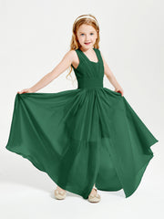 Chic Robes Longues de Demoiselle d'Honneur Junior à Col en V Vert Foncé