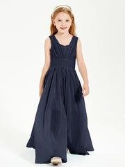 Chic Robes Longues de Demoiselle d'Honneur Junior à Col en V Bleu Marine