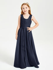 Chic Robes Longues de Demoiselle d'Honneur Junior à Col en V Bleu Marine