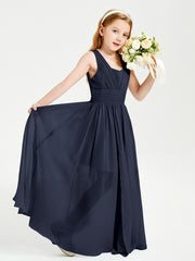 Chic Robes Longues de Demoiselle d'Honneur Junior à Col en V Bleu Marine