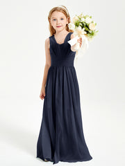 Chic Robes Longues de Demoiselle d'Honneur Junior à Col en V Bleu Marine