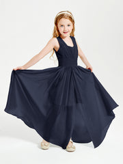 Chic Robes Longues de Demoiselle d'Honneur Junior à Col en V Bleu Marine