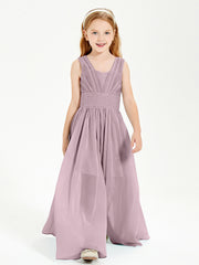 Chic Robes Longues de Demoiselle d'Honneur Junior à Col en V Dusk