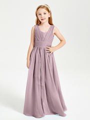 Chic Robes Longues de Demoiselle d'Honneur Junior à Col en V Dusk