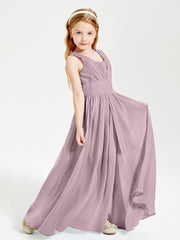 Chic Robes Longues de Demoiselle d'Honneur Junior à Col en V Dusk