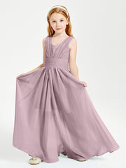 Chic Robes Longues de Demoiselle d'Honneur Junior à Col en V Dusk