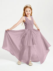 Chic Robes Longues de Demoiselle d'Honneur Junior à Col en V Dusk