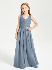 Chic Robes Longues de Demoiselle d'Honneur Junior à Col en V Bleu Poudré