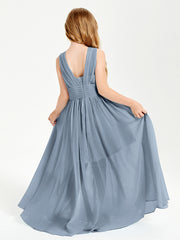 Chic Robes Longues de Demoiselle d'Honneur Junior à Col en V Bleu Poudré