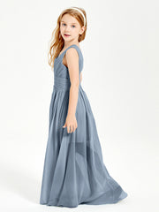 Chic Robes Longues de Demoiselle d'Honneur Junior à Col en V Bleu Poudré