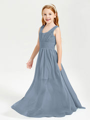 Chic Robes Longues de Demoiselle d'Honneur Junior à Col en V Bleu Poudré