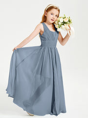 Chic Robes Longues de Demoiselle d'Honneur Junior à Col en V Bleu Poudré
