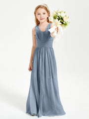 Chic Robes Longues de Demoiselle d'Honneur Junior à Col en V Bleu Poudré