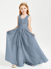 Chic Robes Longues de Demoiselle d'Honneur Junior à Col en V Bleu Poudré
