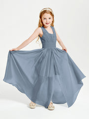 Chic Robes Longues de Demoiselle d'Honneur Junior à Col en V Bleu Poudré