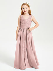 Chic Robes Longues de Demoiselle d'Honneur Junior à Col en V Rose Poudré
