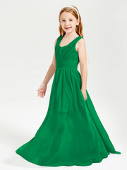 Chic Robes Longues de Demoiselle d'Honneur Junior à Col en V Emeraude