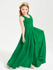 Chic Robes Longues de Demoiselle d'Honneur Junior à Col en V Emeraude