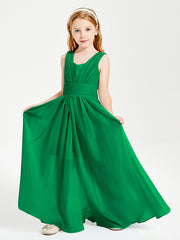 Chic Robes Longues de Demoiselle d'Honneur Junior à Col en V Emeraude