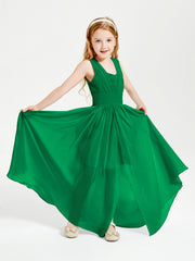 Chic Robes Longues de Demoiselle d'Honneur Junior à Col en V Emeraude