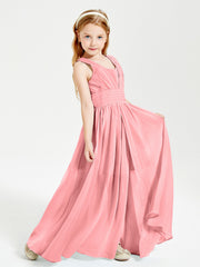 Chic Robes Longues de Demoiselle d'Honneur Junior à Col en V Flamant