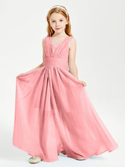 Chic Robes Longues de Demoiselle d'Honneur Junior à Col en V Flamant