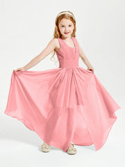 Chic Robes Longues de Demoiselle d'Honneur Junior à Col en V Flamant