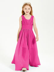 Chic Robes Longues de Demoiselle d'Honneur Junior à Col en V Fuchsia