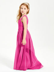Chic Robes Longues de Demoiselle d'Honneur Junior à Col en V Fuchsia