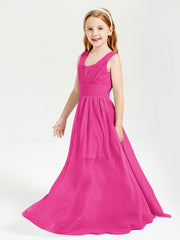 Chic Robes Longues de Demoiselle d'Honneur Junior à Col en V Fuchsia