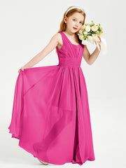 Chic Robes Longues de Demoiselle d'Honneur Junior à Col en V Fuchsia