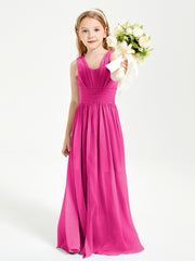 Chic Robes Longues de Demoiselle d'Honneur Junior à Col en V Fuchsia