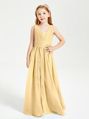 Chic Robes Longues de Demoiselle d'Honneur Junior à Col en V Or
