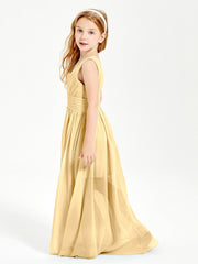Chic Robes Longues de Demoiselle d'Honneur Junior à Col en V Or
