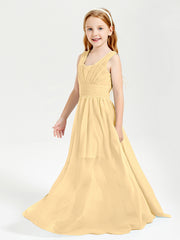 Chic Robes Longues de Demoiselle d'Honneur Junior à Col en V Or